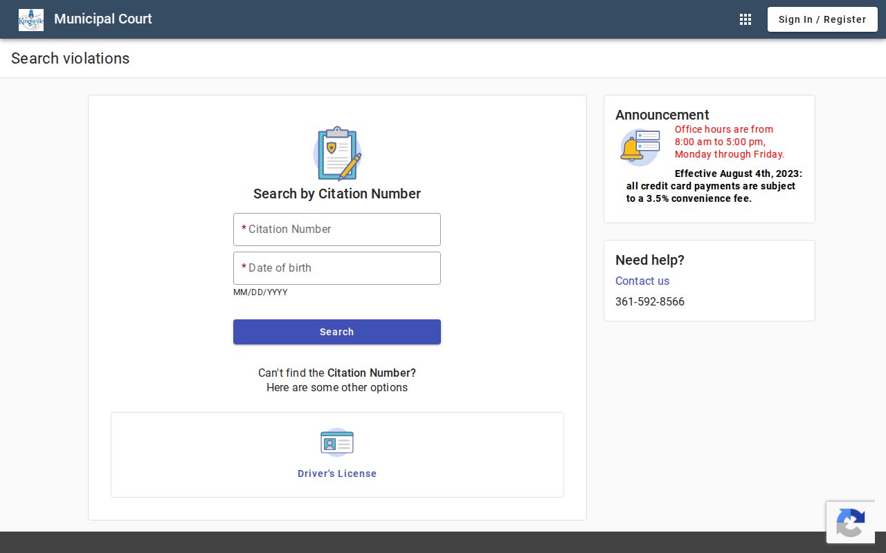 Kingsville Municipal Court public citation search options