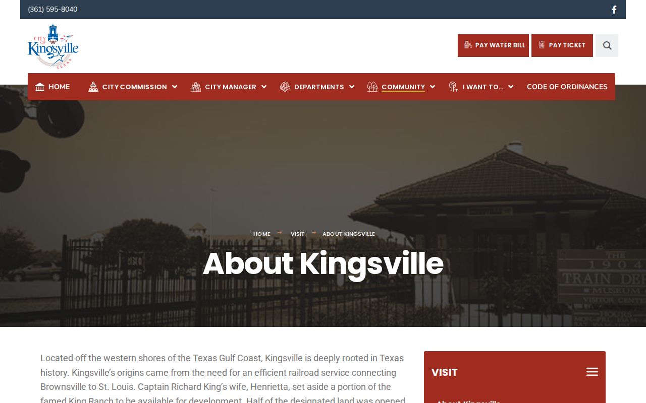 Official City of Kingsville history and community page